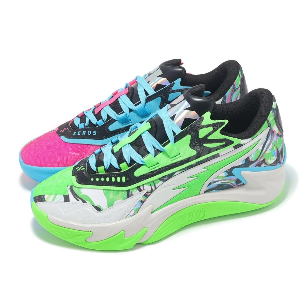 Puma Court Rider 2 Zeros Basketball Shoes‎ Pink Green Blue Tie Dye Mens - Picture 5 of 13